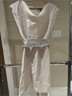 Banana Republic Cream Midi Dress with Polka Dot Waistband